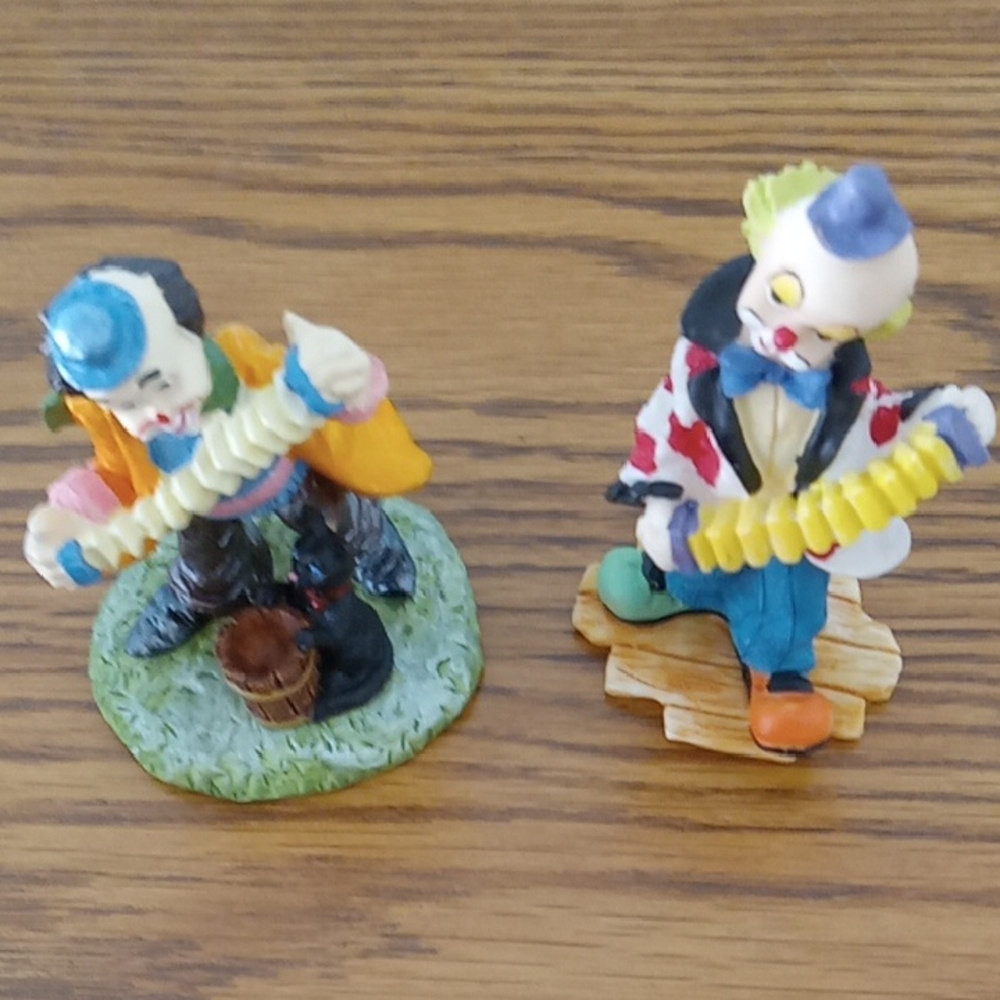 Clown Figurines Playing Small Accordians Set Of 2 Whimsical